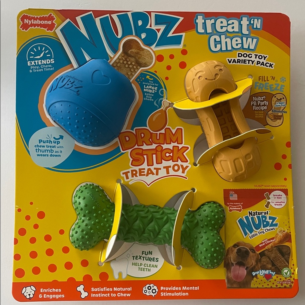 Nylabone Nubz Treat 'N Chew Dog Toy Variety Pack set of 3‎ NEW
